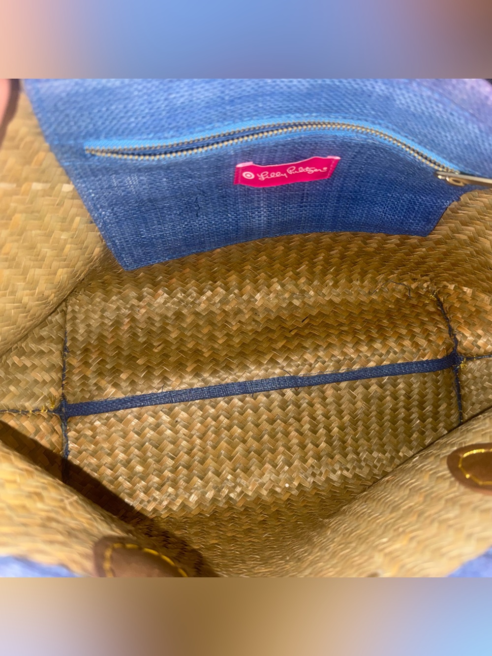 Lilly Pulitzer for Target Purple Blue Straw Tote Coastal Boho Beach Bag - Picture 2 of 4